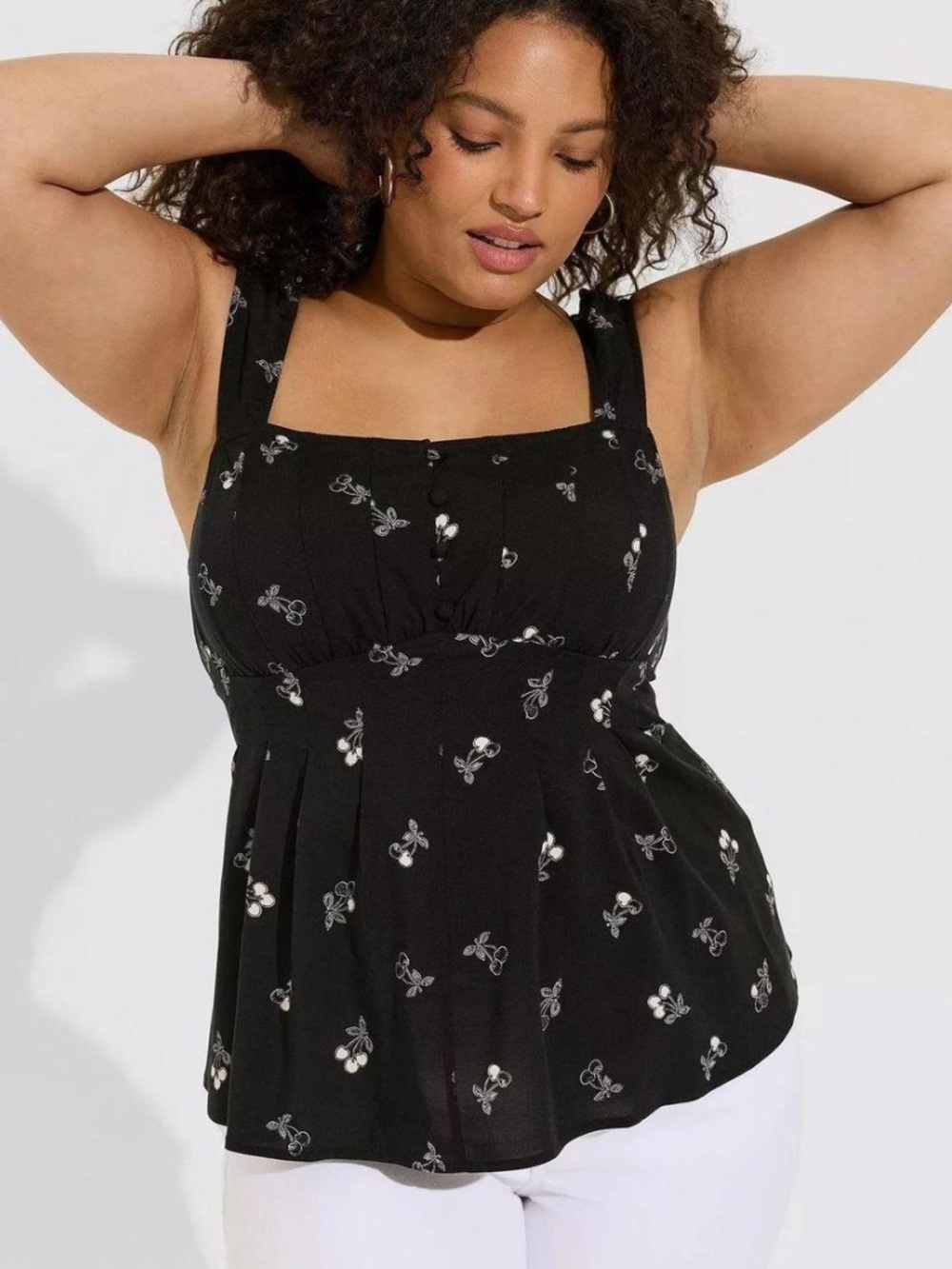 Torrid | Torrid Rockabilly Cherry Print Pleated Peplum Corset Cami. Size 1X